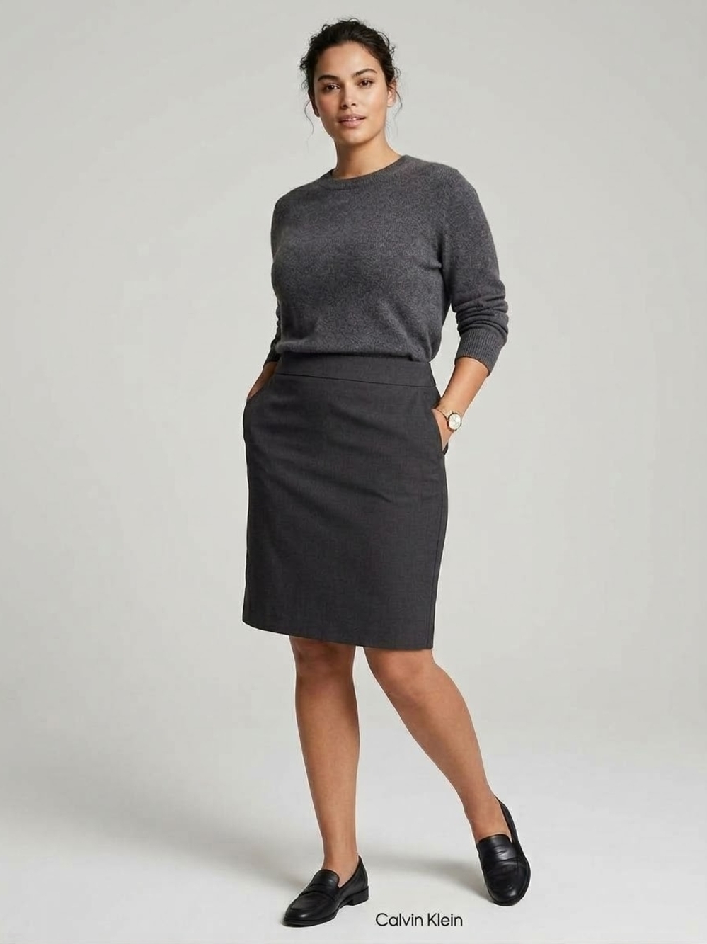 Calvin Klein Women's Grey Skirt - Invisible Fit Solutions Waist Band